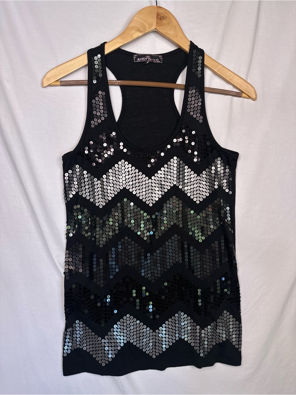 Almost Famous Black Sequin Chevron Racerback Tank